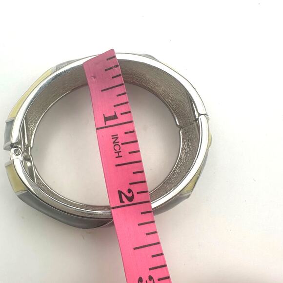Enamel Hinge Bracelet Bangle Buttery Yellow Gray Grey Bangle Retro Lagenlook - Picture 4 of 11